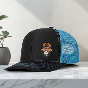 Black and Blue Trucker Hat with Graphic